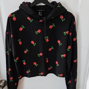 Forever 21 Red and Green Graphic Cropped Hoodie